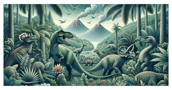 Obraz praveký svet dinosaurov v džungli