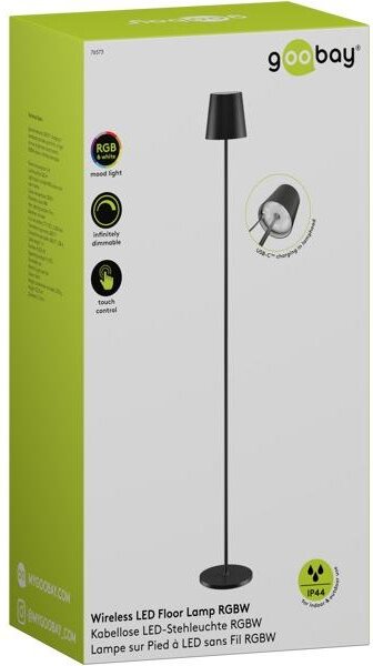 Bezdrôtová stojacia LED lampa, veľkosť XL, 122 cm, RGBW, čierna