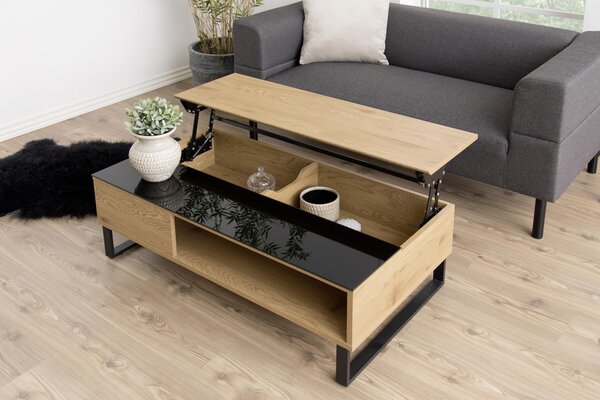 KONFERENČNÝ STOLÍK, čierna, farba duba, kov, sklo, kompozitné drevo, 110/60/35 cm Livetastic - Stolíky do obývačky, Online Only