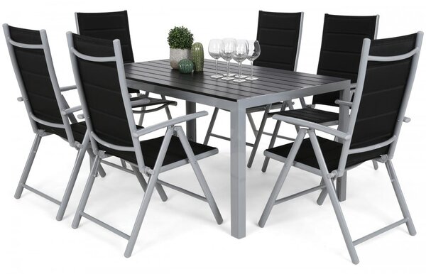 Home Garden Zahradný set Ibiza so 6 stoličkami a stolom 150 cm, strieborná/čierna