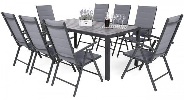 Home Garden Záhradný nábytok Ibiza s 8 stoličkami a stolom 185 cm, sivý