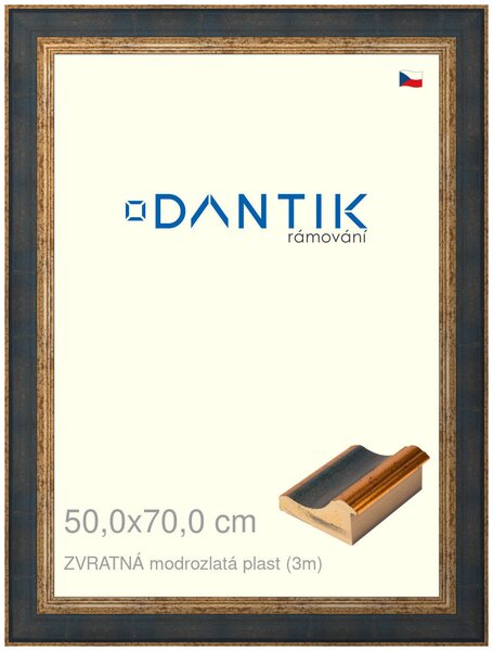 DANTIK rám na obraz 50x70 | ZVRATNÁ modrozlatá plast (Plexi Čiré)