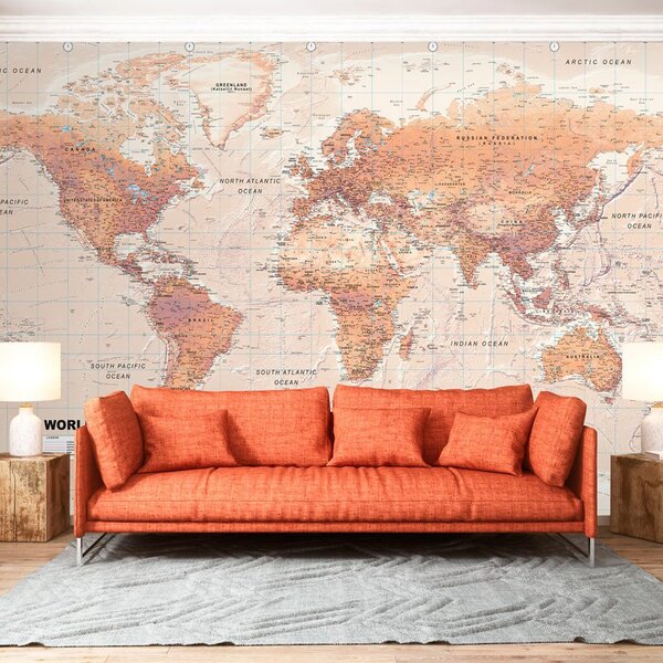 Samolepiaca tapeta oranžová mapa sveta - Orange World