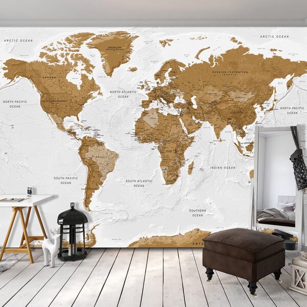 Samolepiaca tapeta svet na mape - World Map: White Oceans