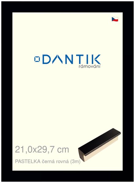 DANTIK rám na obraz 21x29,7 | PASTELKA černá rovná (Sklo Čiré)