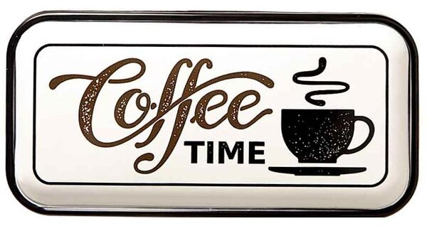 Plechová retro tabuľa tácka Coffee Time (dekorácia alebo podnos s rozmermi 40x20 cm)