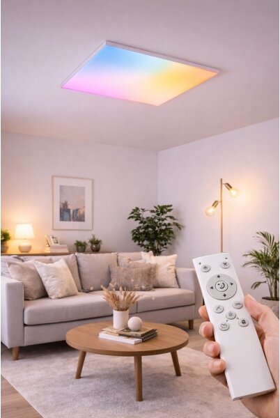 LED RGBW stmievateľný panel 24 W/230 V, biely, s diaľkovým ovládaním