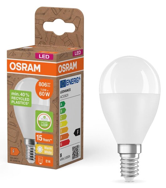 LED žiarovka z recyklovaného plastu P45 E14/7,5W/230V 2700K - Osram