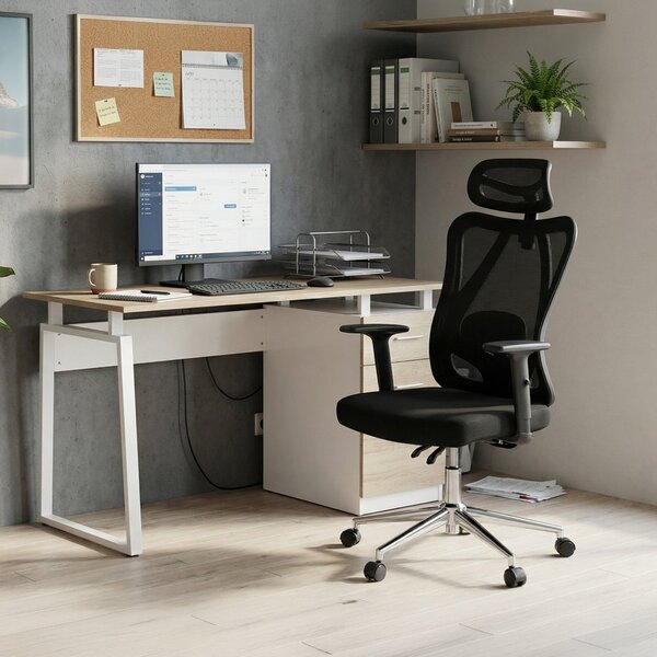 Kancelárska ergonomická stolička LUMOS — sieťovina, čierna