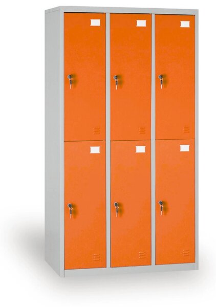 Šatníková skriňa S2 s úložnými boxami, 6 boxov, 1820 x 900 x 500 mm, demont, cylindrický zámok, oranžové dvere