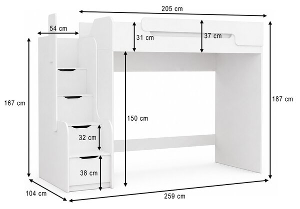 Multifunkčná vyvýšená posteľ Dorin 90x200 - biela/zelená