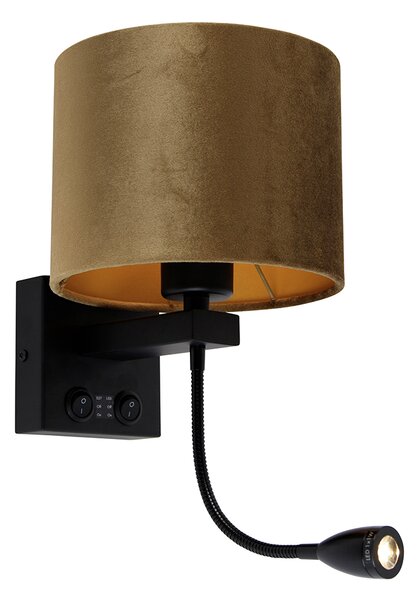Nástenná lampa čierna s bronzovo zamatovým tienidlom 18 cm - Brescia