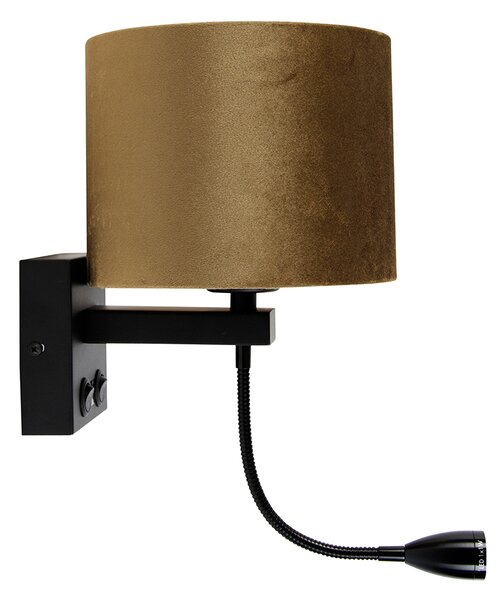Nástenná lampa čierna s bronzovo zamatovým tienidlom 18 cm - Brescia
