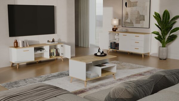 TP Living Komoda Olympo 2D3S 150 cm biela/dub Artisan