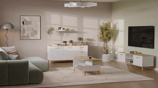 TP Living Komoda Olympo 2D3S 150 cm biela/dub Artisan