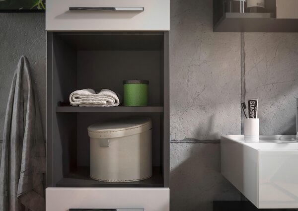 VYSOKÁ SKRINKA, biela s vysokým leskom, antracitová, 34/190/31 cm Xora - Kúpeľňové skrinky, Online Only