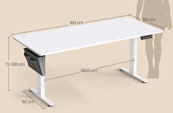 SONGMICS Elektricky nastaviteľný pracovný stôl Vasagle Memory 180 cm biely