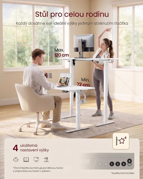 SONGMICS Elektricky nastaviteľný písací stôl Vasagle Foral II 100 cm biely