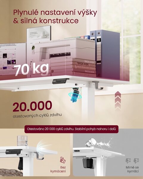 SONGMICS Elektricky nastaviteľný písací stôl Vasagle Foral II 100 cm biely