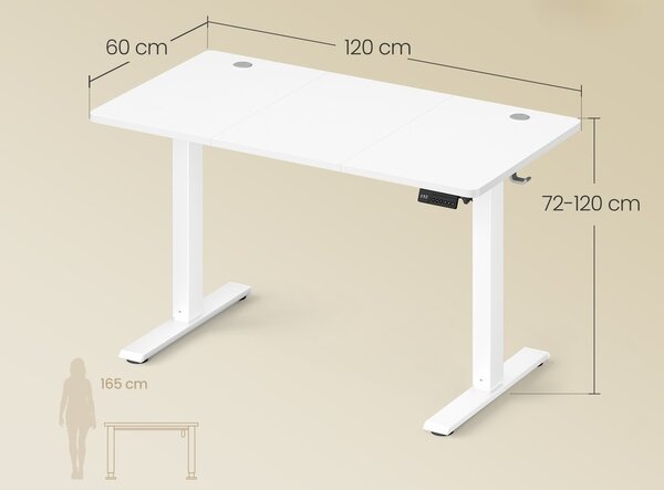 SONGMICS Elektricky nastaviteľný písací stôl Vasagle Foral II 120 cm biely