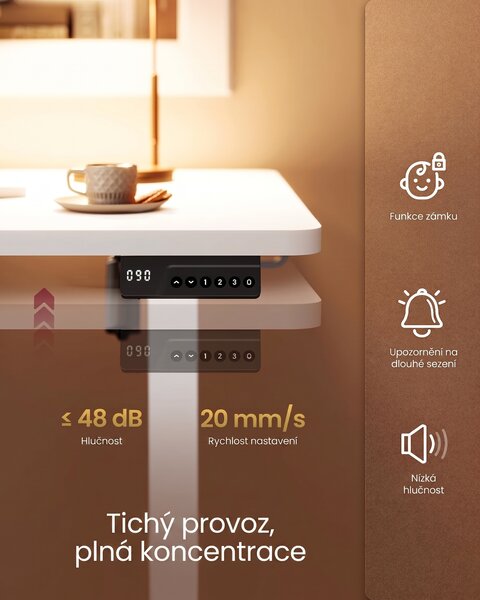 SONGMICS Elektricky nastaviteľný písací stôl Vasagle Foral II 100 cm biely