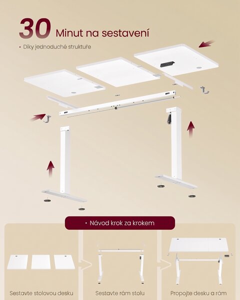 SONGMICS Elektricky nastaviteľný písací stôl Vasagle Foral II 100 cm biely