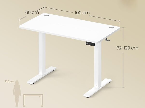 SONGMICS Elektricky nastaviteľný písací stôl Vasagle Foral II 100 cm biely