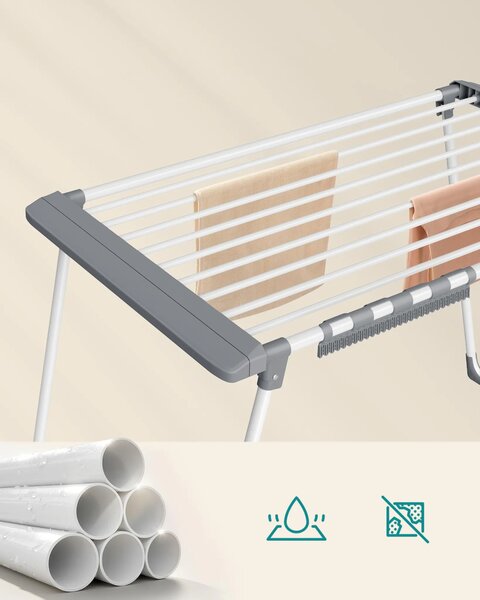SONGMICS Šírkovo nastaviteľný sušiak na bielizeň Grent 90 cm biely/sivý