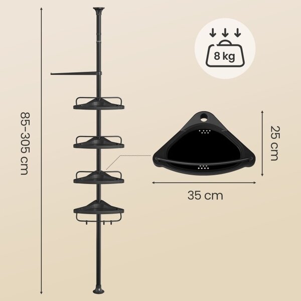 SONGMICS Teleskopická rohová kúpeľňová polica Rek 35 cm čierna