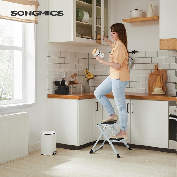 SONGMICS Dvojstupňové skladacie schodíky Hokky biele/čierne