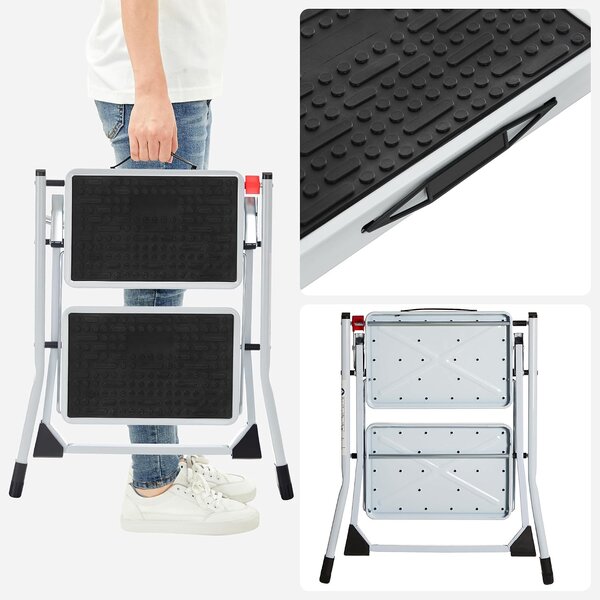 SONGMICS Dvojstupňové skladacie schodíky Hokky biele/čierne