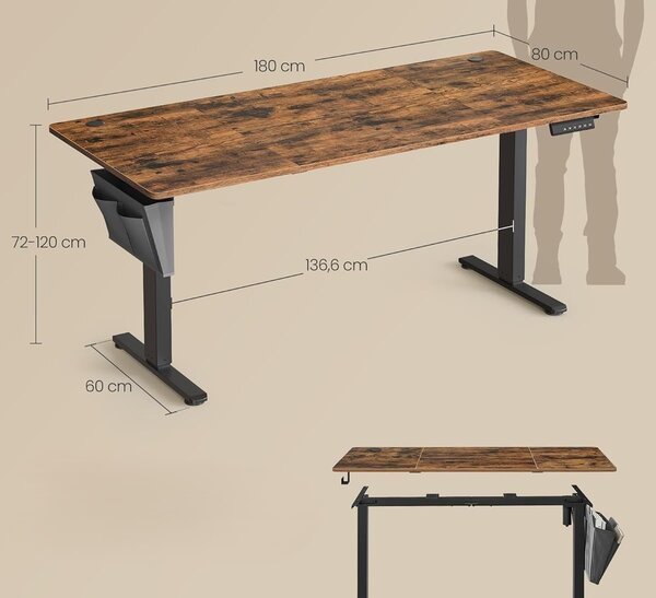 SONGMICS Elektricky nastaviteľný písací stôl Vasagle Foral 180 cm čierny/hnedý