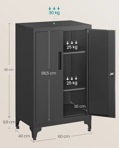 SONGMICS Kovová kancelárska komoda Otis 60 cm čierna