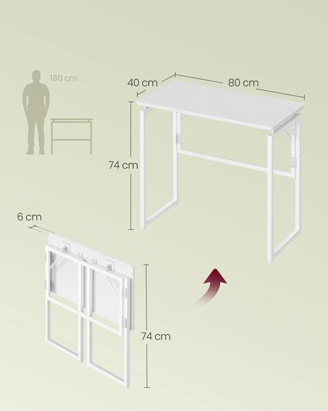 SONGMICS Skladací kancelársky stôl Vasagle Bura 80 cm biely