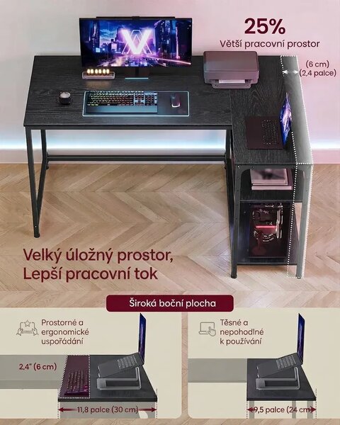 SONGMICS Rohový písací stôl Vasagle Endas 120 cm čierny