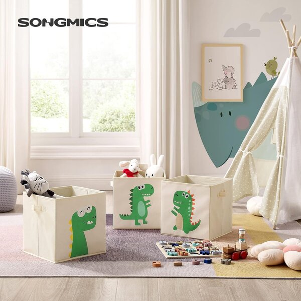 SONGMICS Sada 3 ks detských úložných boxov Erny zelená/béžová