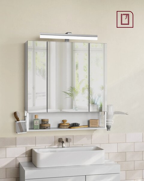 SONGMICS Kúpeľňová skrinka so zrkadlom a integrovanou nabíjacou stanicou a LED osvetlením Vasagle Elory 70 cm biela