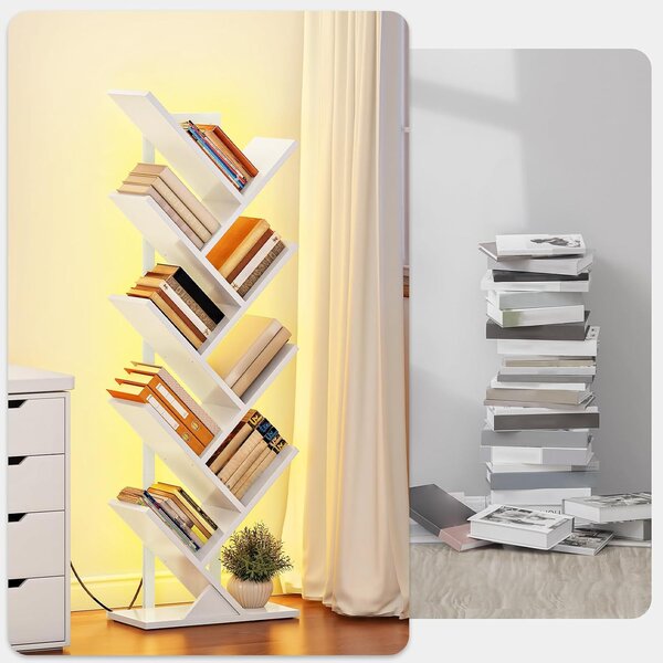 Stromová knihovna s LED osvětlením Vasagle Mergo 116 cm bílá