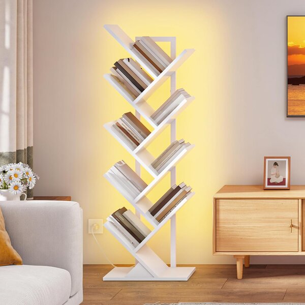 Stromová knihovna s LED osvětlením Vasagle Mergo 116 cm bílá