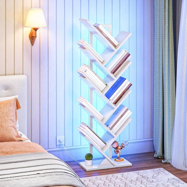 Stromová knihovna s LED osvětlením Vasagle Mergo 116 cm bílá