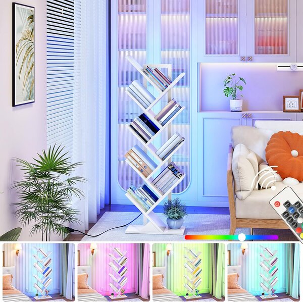 Stromová knihovna s LED osvětlením Vasagle Mergo 116 cm bílá