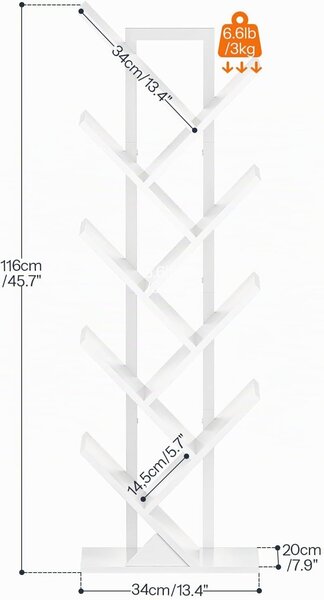 Stromová knihovna s LED osvětlením Vasagle Mergo 116 cm bílá