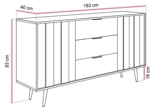 KOMODA ELVIRA 2D3S DUB DUNIN LED 153 cm