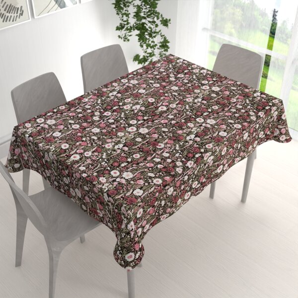 Biante Bavlnený obdĺžnikový obrus Sandra SA-740 Lúčne kvietky na temne hnedom 50x100 cm
