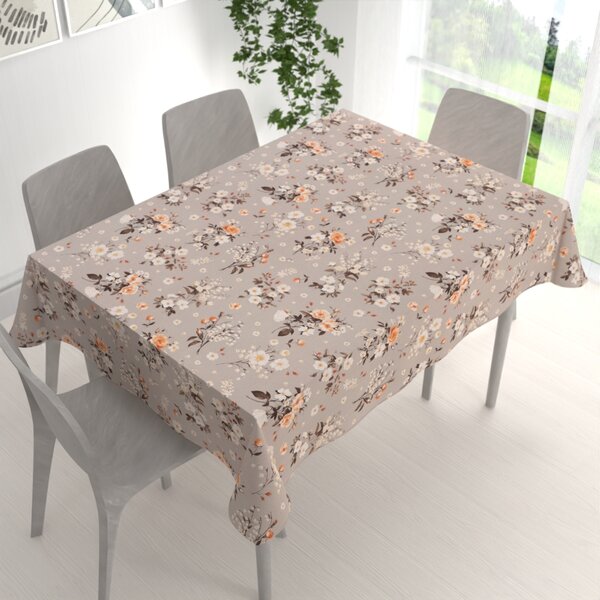 Biante Bavlnený obdĺžnikový obrus Sandra SA-739 Ruže a konvalinky na béžovosivom 50x100 cm