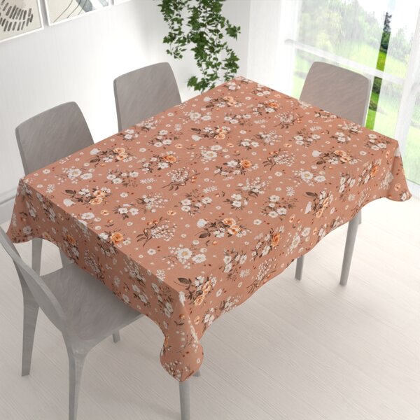 Biante Bavlnený obdĺžnikový obrus Sandra SA-738 Ruže a konvalinky na hnedoružovom 50x100 cm
