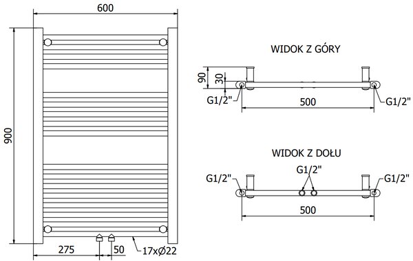 Mexen Mars, elektrické vykurovacie teleso 900 x 600 mm, 400 W, čierna, W110-5900-600-6400-70