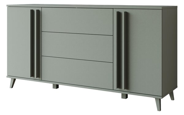 MINIO Komoda "HURON" 150 cm s 2 dvierkami, 3 zásuvkami a nožičkami – farba: svetlozelená (mliečne zelená)