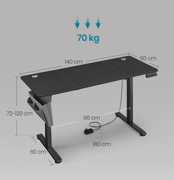 SONGMICS Elektricky nastaviteľný písací stôl Vasagle Foral 140 cm čierny