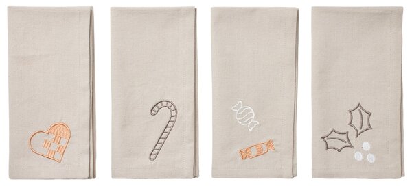 Vyšívaný obrúsok Fryd Light Warm Grey – set 4 ks